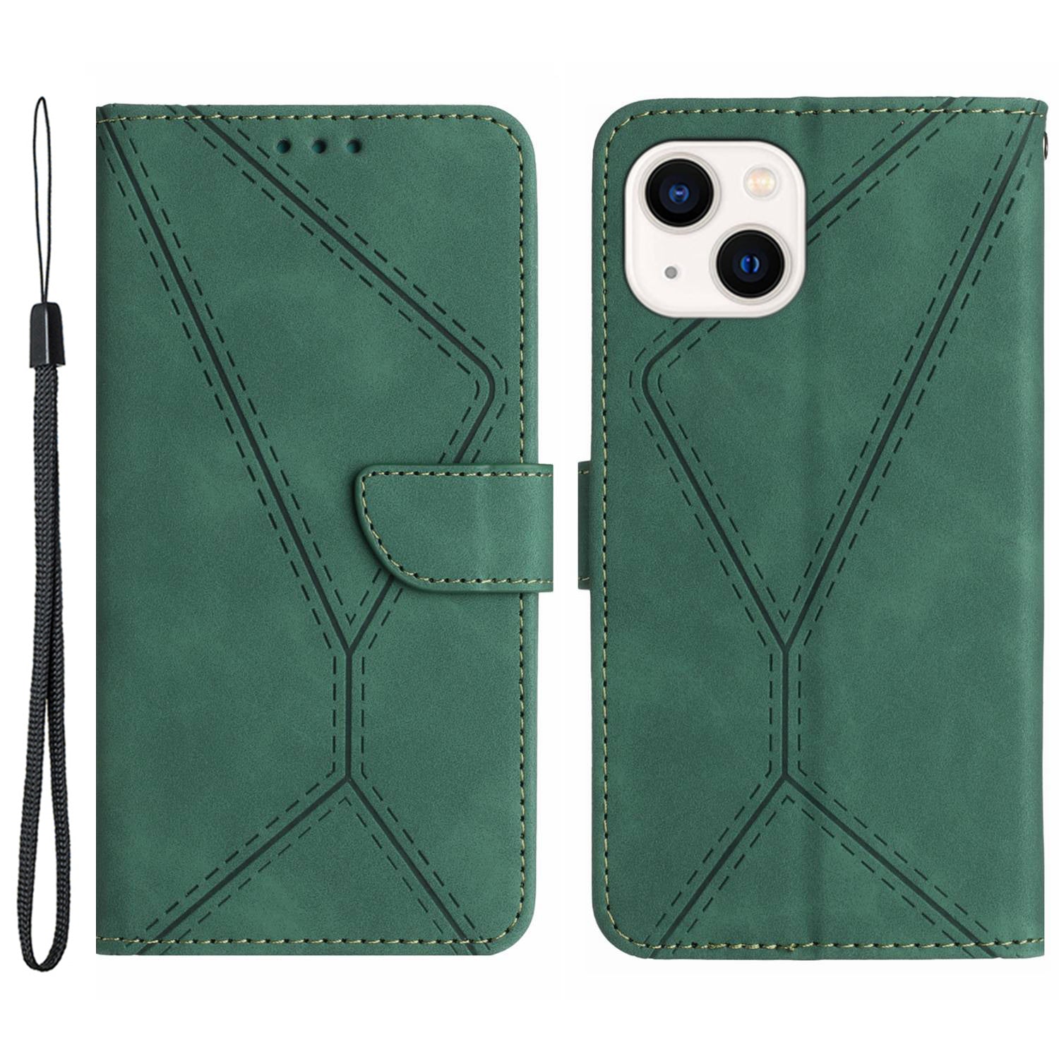 HT05 For iPhone 15 Plus Skin-touch Flip Stand Wallet Leather Cover Imprinted Line Phone Case HT05 For iPhone 15 Plus Skin-touch Flip Stand Wallet Leather Cover Imprinted Line Phone Case
